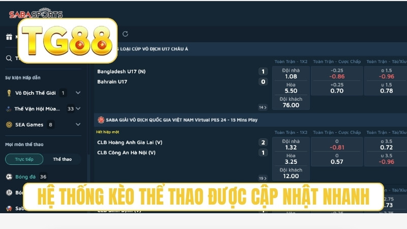 Hệ thống kèo thể thao được cập nhật nhanh